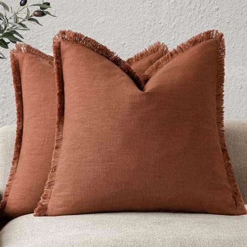 Foindtower Decorative Linen Fringe Throw Pillow Covers 26×26 Rust Orange by Foindtower