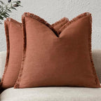 Foindtower Decorative Linen Fringe Throw Pillow Covers 16×16 Rust Orange by Foindtower