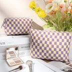 SOIDRAM 2 Pcs Checkered Makeup Bag Large Cosmetic Bag Toiletry Bag Makeup Pouch - Image 2