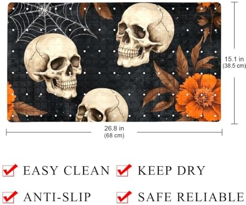 Shower Mat Non Slip 26.8 x 15.1 Inches, Skull Flowers Bathtub Mat Shower Stall - Image 4