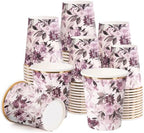 WRAPAHOLIC 50 Pcs Floral Paper Cups - 9 oz Purple Flower Disposable Cups by WRAPAHOLIC