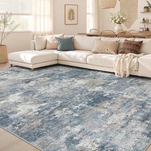 Nakagishi 8x10 Area Rugs Living Room: Washable Abstract Large Neutral Soft Rug by NakagishiAreaRug