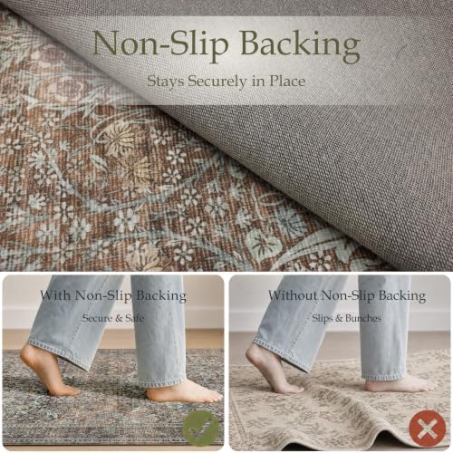 JOLLYVOGUE 3x5 Washable Rug, Vintage Floral Area Rug, Vintage Brown - Image 4