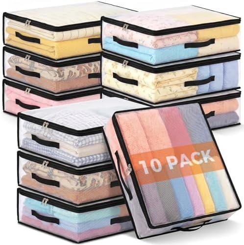 10Pcs Clear Storage Bags With Zippers & Handles Blanket Storage Bag by Besslly