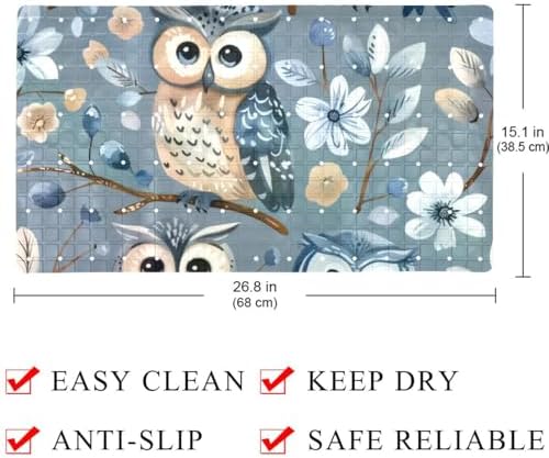 Shower Mat Non Slip 26.8 x 15.1 Inches, Owls Florals Bathtub Mat Shower Stall - Image 4
