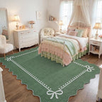 Garvee Scalloped Bow Rug for Living Room Washable Solid Green 5x7 Area Rugs - Image 3