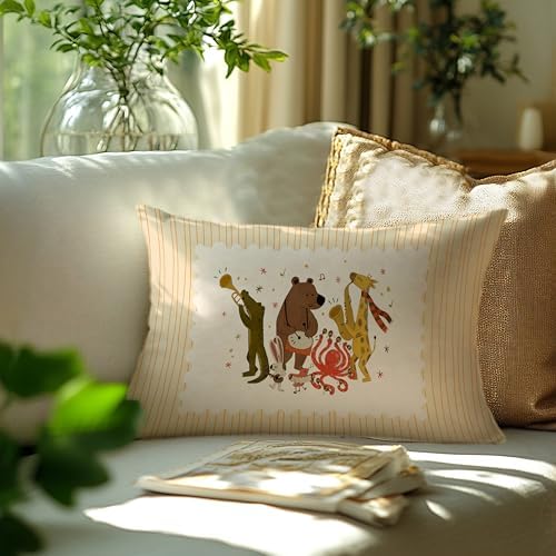 Cute Jungle Animal Band Striped Print Pillow Cover 20x12, Whimsical Animal - Image 3