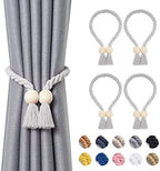 NICEEC 4 Pack Wooden Ball Magnetic Curtain Tiebacks Boho Home Decor Drape Tie by NICEEC
