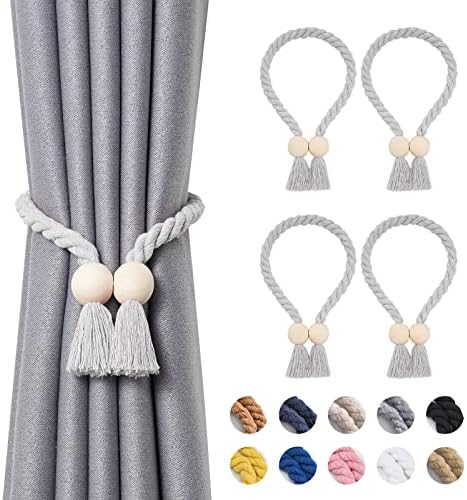 NICEEC 4 Pack Wooden Ball Magnetic Curtain Tiebacks Boho Home Decor Drape Tie by NICEEC