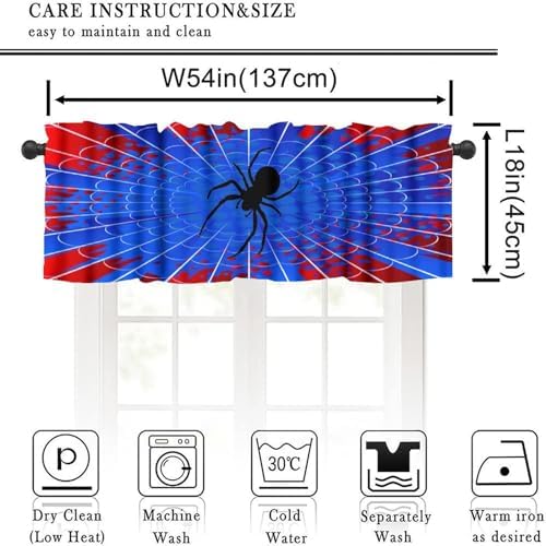 Spider Web Boys Blue Kitchen Curtain Valances Window Kids Girls Teens Rod - Image 2