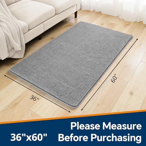 Chenille Bathroom Rug 36"x60" Gray, Large Plush Bath Mat - Image 2