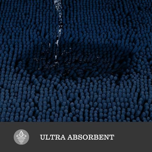 Yeaban Chenille Navy Blue Bathroom Rug 36"x60", Non-Slip Rubber Backing - Image 4
