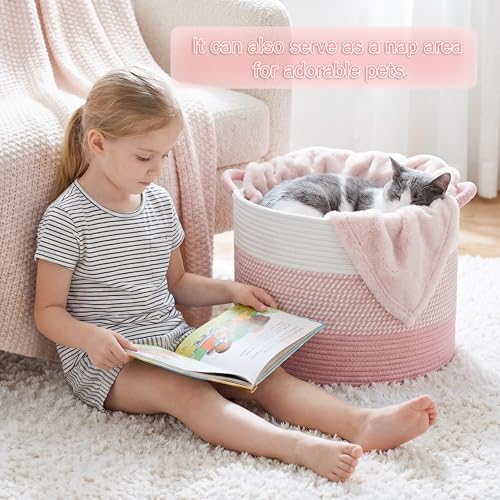 Artfeel 40L Large Cotton Rope Basket, Decorative Woven Blanket Storage - Image 3