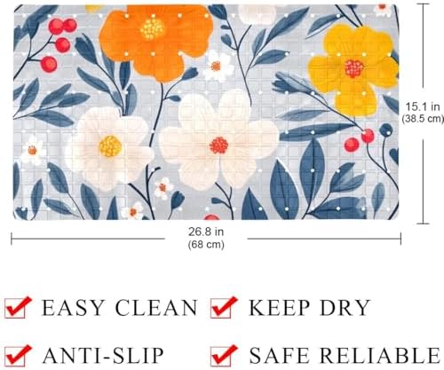 Bathtub Mat Non Slip 26.8x15.1In, Floral Berries Bath Mat - Image 4