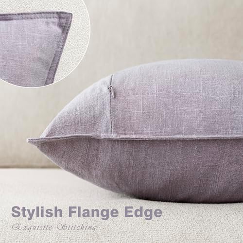 Foindtower Linen Solid Decorative Throw Pillow Covers 24x24 Light Purple - Image 3