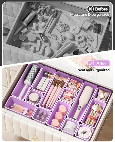 Canfanni 13 Pack Plastic Drawer Organizers Set, 3 Sizes Desk Drawer Organizer - Image 4