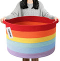 90L Large Blanket Basket, Rope Woven Laundry Basket-Rainbow by HZFTJOY
