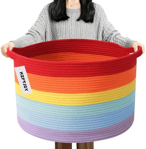 90L Large Blanket Basket, Rope Woven Laundry Basket-Rainbow by HZFTJOY
