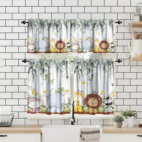 Forest Animal Valance Curtains, Watercolor Wild Animal Bear Fox Deer Kids - Image 4