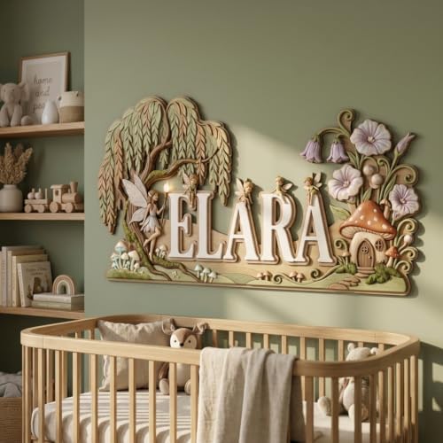 Personalized Fairy Nursery Name Sign, Custom Enchanted Woodland Wall Decor - Image 2
