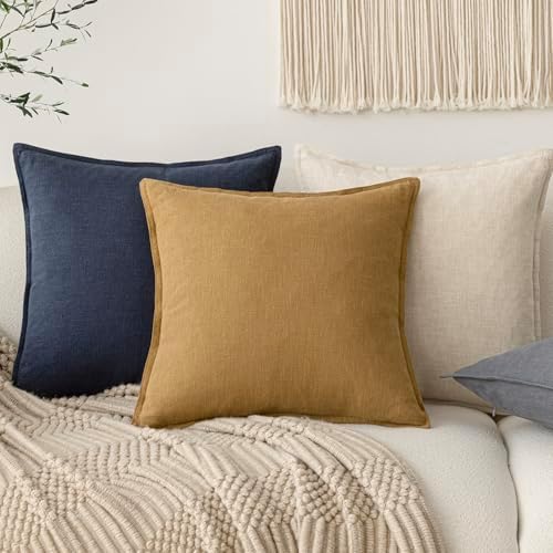 Foindtower Linen Solid Decorative Throw Pillow Covers 22x22 Honey Mustard - Image 5