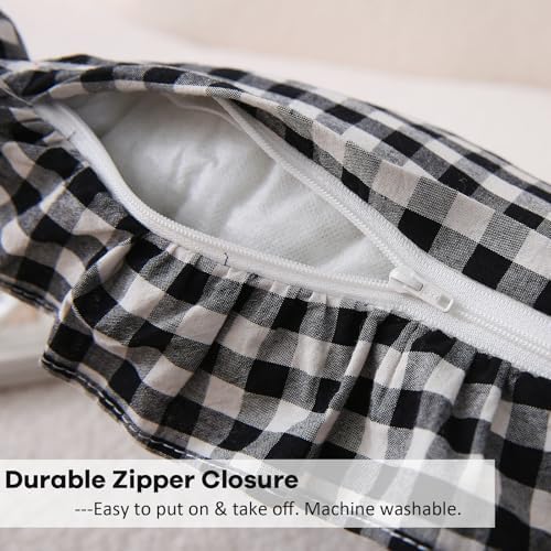 2 Pack Black White Gingham Ruffle Throw Pillow Covers 22''x22'' - Image 5