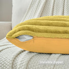 FUTEI Pack of 2 Faux Fur Throw Pillow Covers 16x16 Inch, Mustard Yellow - Image 3