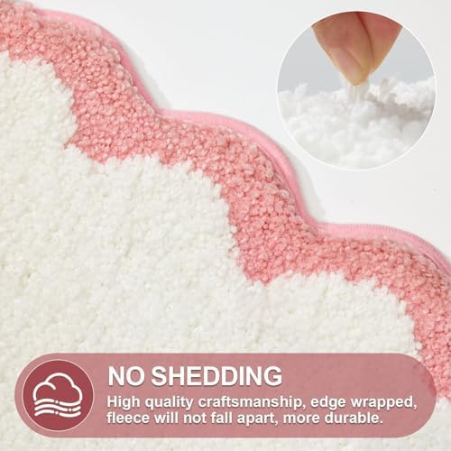 ORTIGIA Scalloped Pink Bathroom Rugs Non Slip Washable, Quick Dry Absorbent - Image 6
