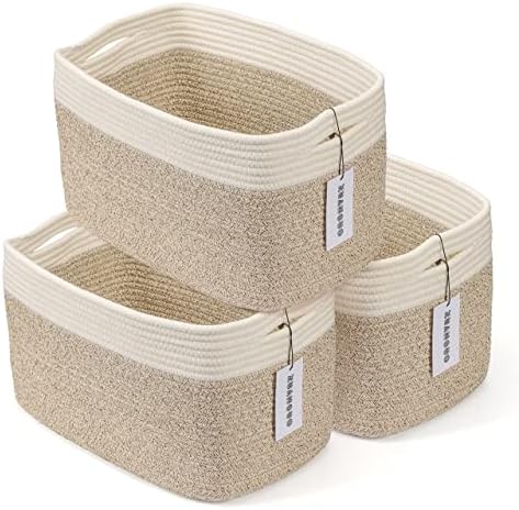 XUANGUO Woven Cotton Rope Storage Baskets 15x10x9.3" 3 Pack White and Brown by XUANGUO
