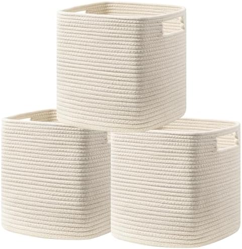 UBBCARE Set of 3 Cotton Rope Basket 13 X 13 X 13 Inches, Woven Storage Baskets by UBBCARE