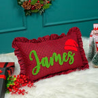 Personalized Frilly Punch Needle Name Throw Pillow – Custom Embroidered Gingham - Image 3