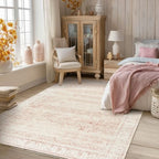 Vintage Pink Rug 4x6 Washable Non Slip Floral Front Door Rugs - Image 2