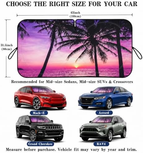 Car Windshield Sun Shade, Universal Fit Midsized Sedan SUV, Vacation Style - Image 5
