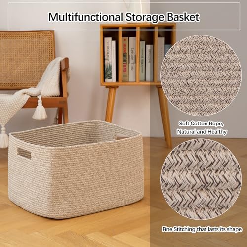 OIAHOMY 96L XXXLarge Blanket Basket Woven Cotton Rope Storage Basket Brown - Image 5