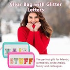Iqimott Clear Patch Makeup Bag Stuff Pouch, Preppy Personalized Chenille Letter - Image 5