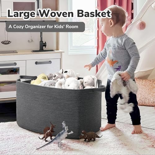 Goodpick 85L Large Woven Rope Blanket Basket, Dark Gray - Image 2
