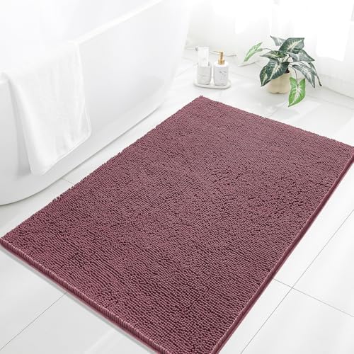 Chenille Bathroom Rug 40"x60" Dusty Rose, Large Plush Bath Mat by Kildoss