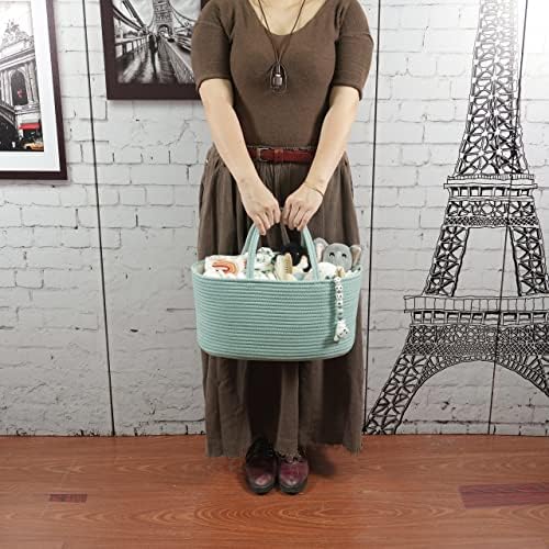XUANGUO Large Cotton Rope Baby Diaper Caddy Organizer Basket Light Green - Image 2