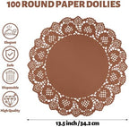 MCEAST 100 Pack Round Coffee Paper Doilies 13.5 Inches Lace Paper Place Mats - Image 2