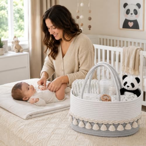Baby Diaper Caddy Organizer, Portable Nursery Storage Basket - Image 4