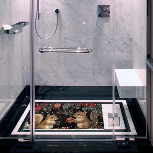 Shower Mat Non Slip, Christmas Squirrels Mushroom Anti Slip Bath Mat - Image 6