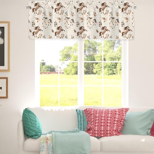 Unisex Western Farm Horses Leaves Nursery Short Curtain Valance - Image 5