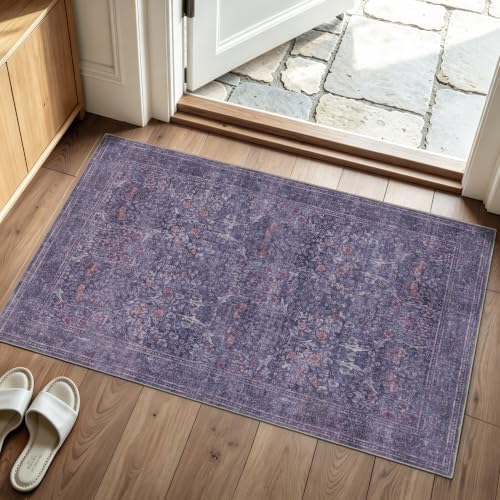 JOLLYVOGUE Entryway Rug, 2x3 Washable Vintage Floral Rug, Twilight Purple by JOLLYVOGUE