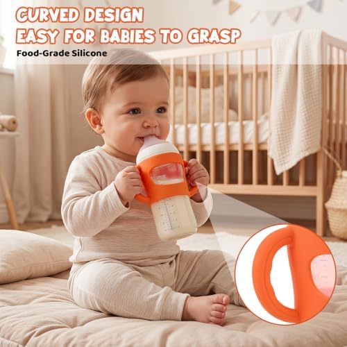 4 Pack Baby Bottle Handles, Silicone Sleeves - Image 2