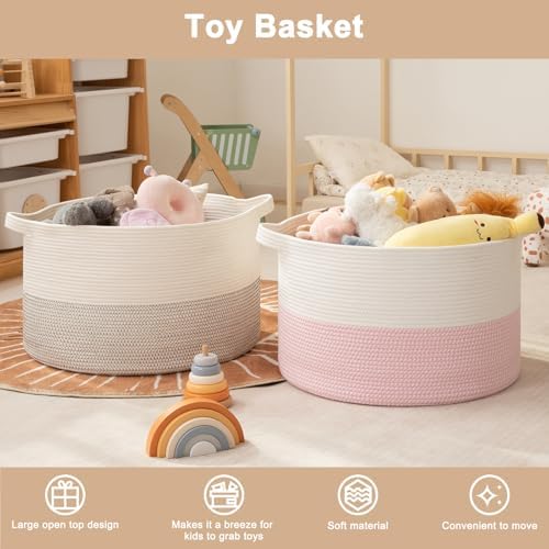 OIAHOMY 90L Large Blanket Basket Living Room Laundry Basket Black & White - Image 3