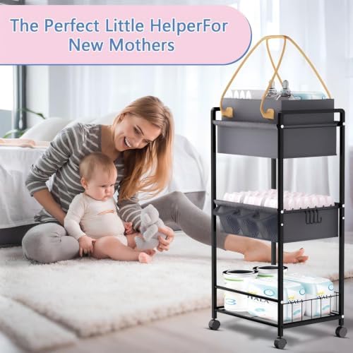 2IN1 Baby Diaper Caddy Organizer-3 Tier Rolling Storage Cart - Image 2