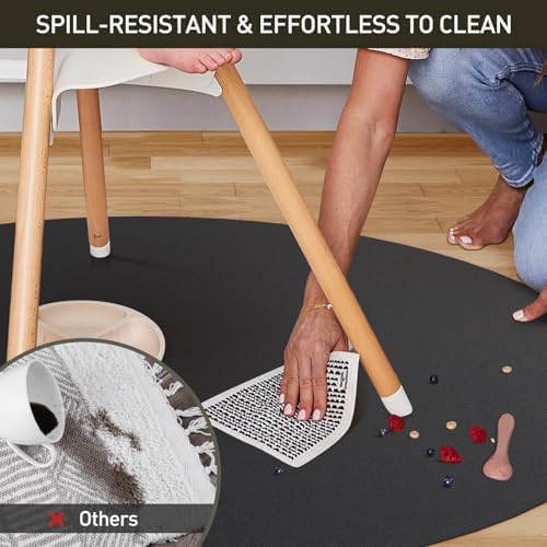 Black Plastic Floor Mat for Under Dining Table, 4ft Round No Slip Waterproof - Image 2