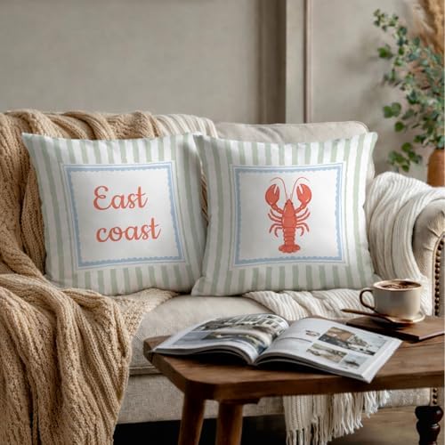 East Coast Red Lobster Pillow Covers 18x18, Preppy Beach Room Decor, New - Image 3