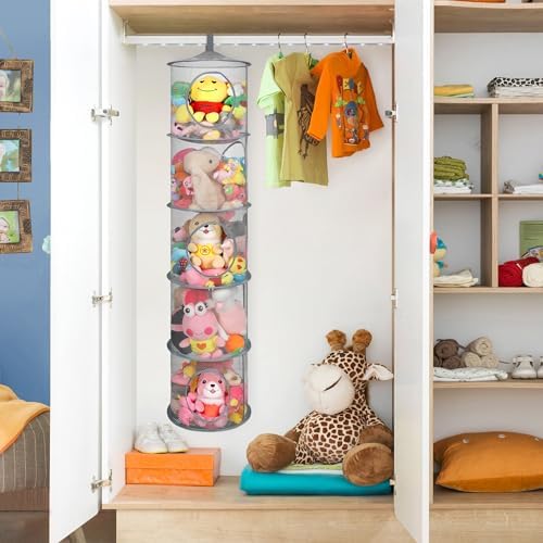 3Pcs Hanging Stuffed Animal Storage Hammock Net 5 Tiers - Image 4