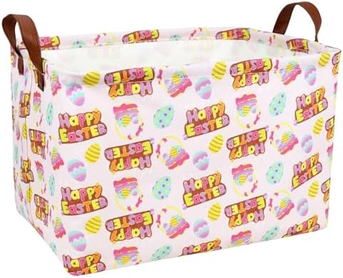 Large Empty Easter Basket for Kid Baby Rectangular Cute Easter Gift Bunny Eggs by ASKETAM